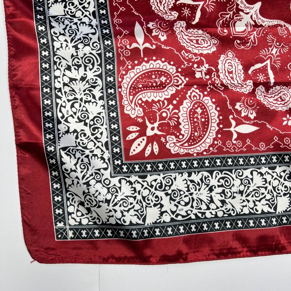 NEW Burgundy Ivory Paisley Floral Printed Square Silky Scarf Wrap - Picture 7 of 9